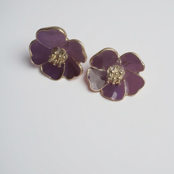 Betsey Johnson Jewelry - Betsey Johnson Purple Floral Earrings with Gold Trim